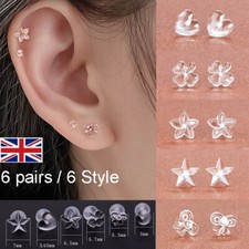 6 PAIRS Clear plastic/acrylic transparent/stud earrings work/school invisible UK