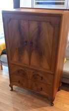 Vintage Walnut Veneer Tallboy Wardrobe by Newbery & Spindler - c1950's (4'5")