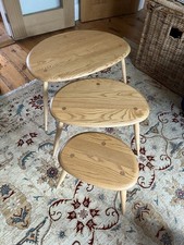 Nest Of 3 Blonde Ercol Pebble Occasional Tables Good Original Condition