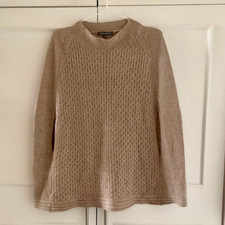 Laura Ashley Beige Wool Jumper, Knitted Poncho Sweater, Medium Uk10/12