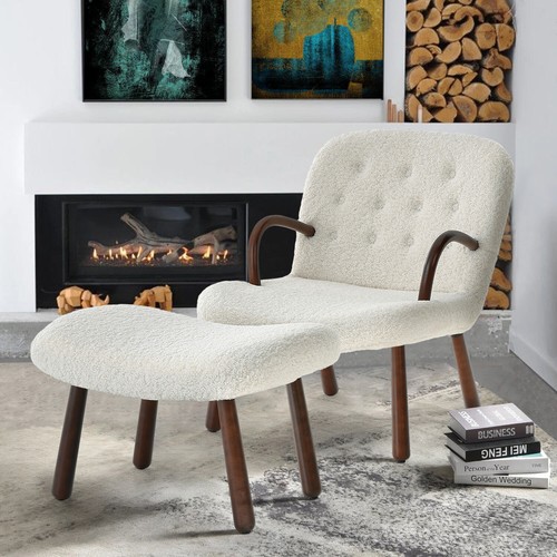 Armchair with footstool wood - armchair,