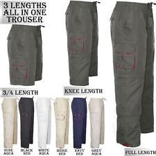 Mens 3 in 1 Elasticated Waist Trousers Zip Off Pants Shorts Cargo Bottoms