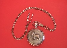 Miniature Schnauzer Pocket Watch Pewter Front Albert Chain Pet Fathers Day Gift