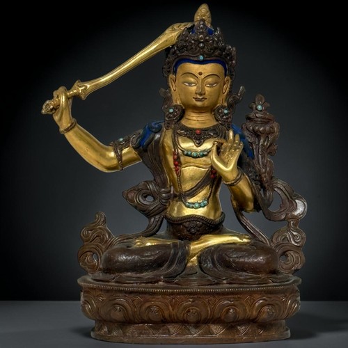 Old manjushri bronze figure - manjushri,