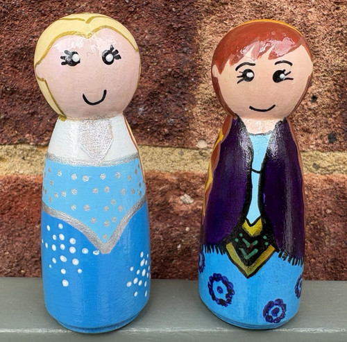 Hand painted wooden peg doll - wooden,
