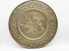 VINTAGE EMBOSSED BRASS WALL PLATE MOTHER AND CHILD SCENE ORNATE DECOR