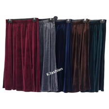 New Womens Luxury Velvet Midi Skirt Stretch Flared Panel Smart Casual Work