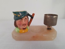 Vintage Stone Novelty Ashtray With Ceramic & Metal Cup Decorative Ash Tray