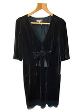 Jigsaw Dark Green  Velvet Bow Dress Viscose Silk Blend Size 12