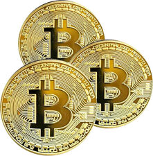 3 Physical Gold-Plated Bitcoin Collectible Coin, 40mm Souvenir BTC Token, Qty 3