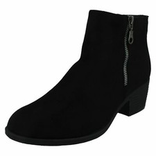 LADIES F5R1168 ZIP UP BLACK MID HEEL CASUAL WINTER ANKLE BOOTS SPOT ON £26.99