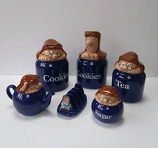 Vintage Tetley Tea Folk Wade Collection: Cookie Jar, Tea, Sugar, Teapot, Toast