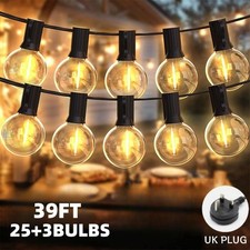 39FT Mains Powered String Light Festoon Outdoor 25+3 LED Garden G40 Bulbs Lights