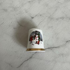Vintage Christmas Snowman Fine Bone China Thimble Finsbury