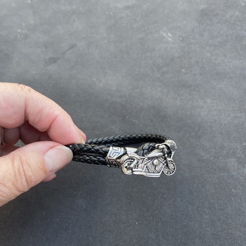 Black leather bracelet men - black,