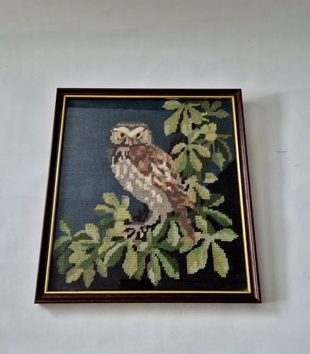Vtg framed owl - owl, tapestry