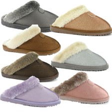 Womens Ella Shoes Jill Slippers Sparkle Faux Leather Fur Slip On Mule Memory NEW