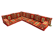 ARABIC MAJLIS JALSA TURKISH SOFA, OTTOMAN FLOOR CUSHION SEATING FULL SET RED