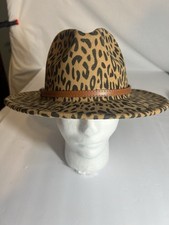 Leopard Print Wide Brim Patchwork Felt Classic Jazz Fedora Hat 