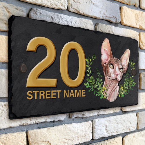 Sphynx cat house number slate - cat,