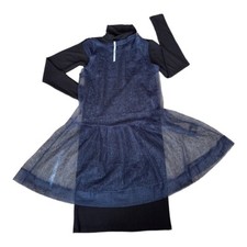 Cop. Copine Little Black Ribbed Dress+Blue Tulle Tunic Set UK 8-10 Used
