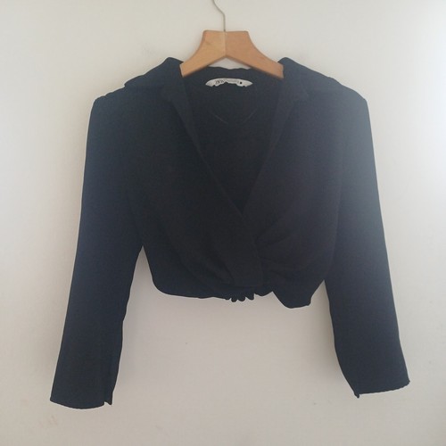Zara black cropped blouse - black, size