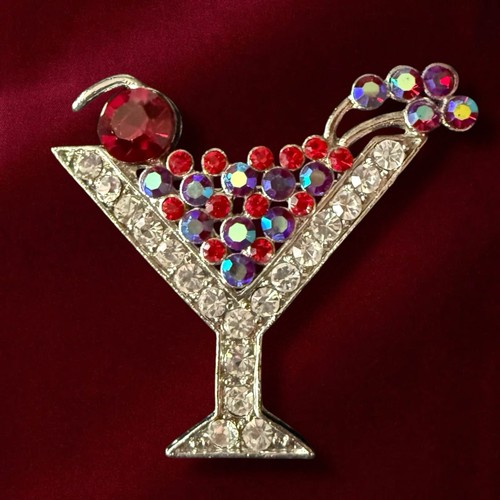 Martini brooch rhinestone - martini,