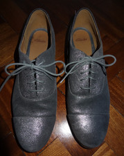 Clarks size UK 9D silver sparkly brogues with grey laces
