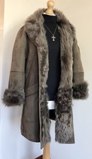 Vintage 90's Real Suede shearling Sheepskin 3/4 Length Winter Coat Size UK 14