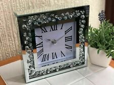 20CM JEWEL MIRRORED MANTLE FLOTING CLOCK MIRROR FRAME BLING DIAMANTE TABLE CLOCK