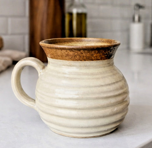 Ribbed cream brown ceramic mug - ribbed,
