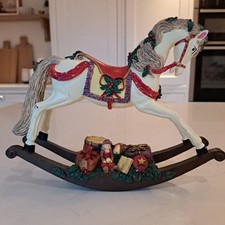Vintage Heavy Christmas Rocking Horse Ornament Hand Painted Festive Decoration