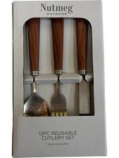 Nutmeg Outdoor 12 Piece Reusable Cutlery Set Wood Effect Handles