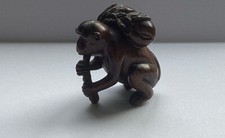 Wood Netsuke Monkey Carrying