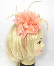 Peach large feather fascinator headband  weddings, party  races .b20