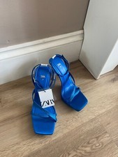 Zara Blue Diamanté Heels Size UK 4 New Rrp £59.99 Party Season Festive
