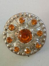 Vintage Ward Brothers Sterling Silver Citrine Glass Round Targe Plaid Brooch