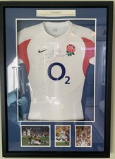 England Rugby Shirt Martin Johnson Signed and Framed. World Cup Winning Photos