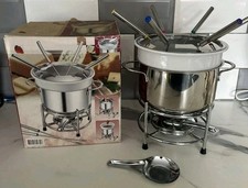 Vintage Stainless Steel Party Fondue Set for 6 Complete Cheese Chocolate Meat