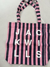 Women’s Jack Wills Pink & Navy Stripe Fabric Shopper Tote Bag 39 X 32 X 10cm