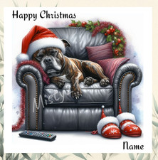 Personalised DOG CHRISTMAS Card Greeting Staffy Boxer Frenchie Pug Santa XMAS