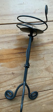 Vintage  Wrought Iron Candle Stick, Holder Forged Black metal free standing 