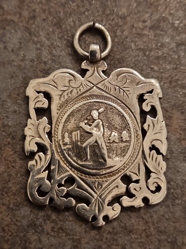 Solid silver fob - silver, cricket