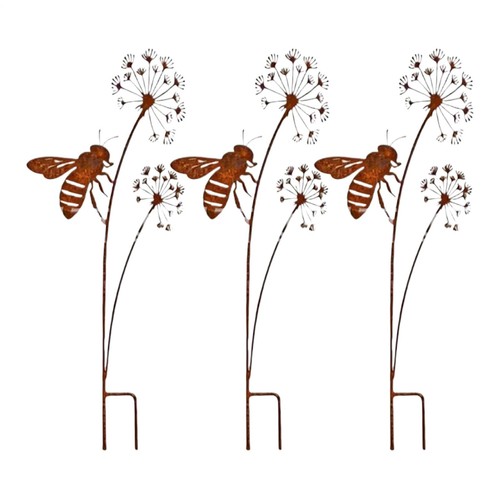 3pack rusty metal bee - 1-3pack,