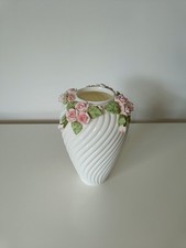 Vintage St Michael Pink Rose Bud Swirl Vase, Cottage Style, 19cm H