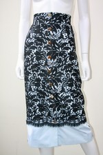 Erdem Button Front Blue and Black Lace Pencil "Gainor Skirt" Size 8