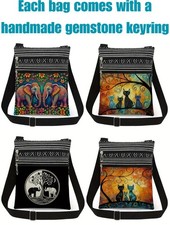 Boho Cat & Elephant Crossbody Bags Festival Shoulder Bag with Gemstone Keyring