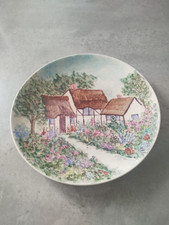 Antique 1955 Morley Ware Hand Painted Cottage And Garden Themed 9" Plate
