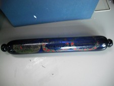 Vintage circa 1860 Bristol blue glass rolling pin with hand painted/gilt design