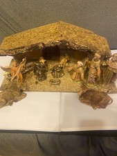Large Vintage Nativity Scene Set  Christmas And Handmade Stable